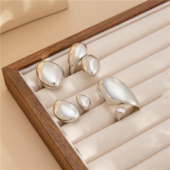 Chunky Gold Rings Set for Women Pearl Flower Crystal - Picture 4 of 6